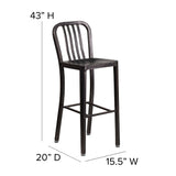 English Elm Commercial Grade Commercial Grade 30" High Metal Indoor-Outdoor Barstool with Vertical Slat Back