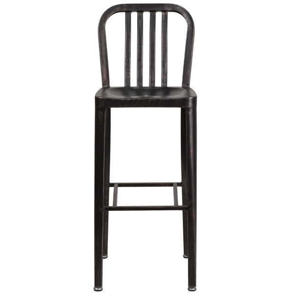 English Elm Commercial Grade Commercial Grade 30" High Metal Indoor-Outdoor Barstool with Vertical Slat Back