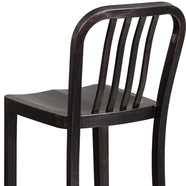 English Elm Commercial Grade Commercial Grade 30" High Metal Indoor-Outdoor Barstool with Vertical Slat Back