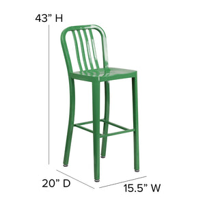 English Elm Commercial Grade Commercial Grade 30" High Metal Indoor-Outdoor Barstool with Vertical Slat Back