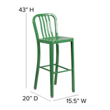 English Elm Commercial Grade Commercial Grade 30" High Metal Indoor-Outdoor Barstool with Vertical Slat Back