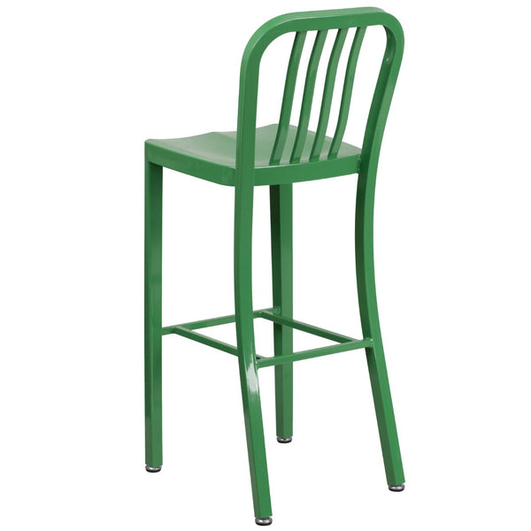 English Elm Commercial Grade Commercial Grade 30" High Metal Indoor-Outdoor Barstool with Vertical Slat Back