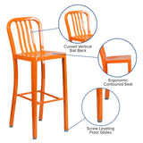 English Elm Commercial Grade Commercial Grade 30" High Metal Indoor-Outdoor Barstool with Vertical Slat Back