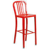 English Elm Commercial Grade Commercial Grade 30" High Metal Indoor-Outdoor Barstool with Vertical Slat Back