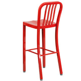 English Elm Commercial Grade Commercial Grade 30" High Metal Indoor-Outdoor Barstool with Vertical Slat Back