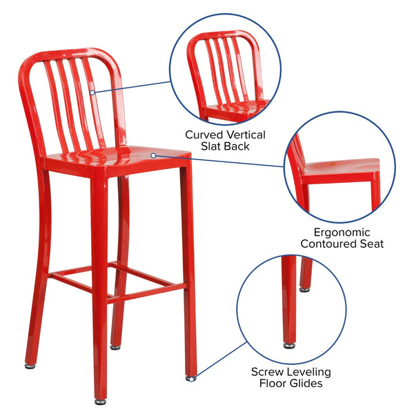 English Elm Commercial Grade Commercial Grade 30" High Metal Indoor-Outdoor Barstool with Vertical Slat Back