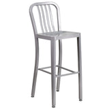 English Elm Commercial Grade Commercial Grade 30" High Metal Indoor-Outdoor Barstool with Vertical Slat Back