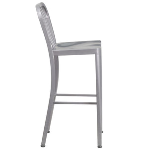English Elm Commercial Grade Commercial Grade 30" High Metal Indoor-Outdoor Barstool with Vertical Slat Back