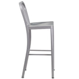 English Elm Commercial Grade Commercial Grade 30" High Metal Indoor-Outdoor Barstool with Vertical Slat Back