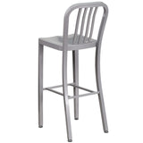 English Elm Commercial Grade Commercial Grade 30" High Metal Indoor-Outdoor Barstool with Vertical Slat Back