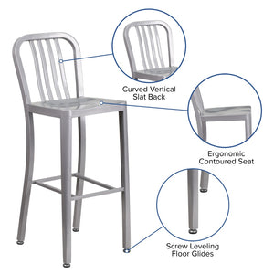 English Elm Commercial Grade Commercial Grade 30" High Metal Indoor-Outdoor Barstool with Vertical Slat Back