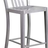 English Elm Commercial Grade Commercial Grade 30" High Metal Indoor-Outdoor Barstool with Vertical Slat Back