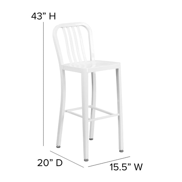 English Elm Commercial Grade Commercial Grade 30" High Metal Indoor-Outdoor Barstool with Vertical Slat Back