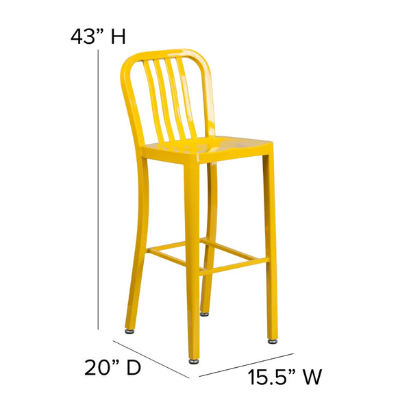 English Elm Commercial Grade Commercial Grade 30" High Metal Indoor-Outdoor Barstool with Vertical Slat Back