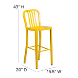 English Elm Commercial Grade Commercial Grade 30" High Metal Indoor-Outdoor Barstool with Vertical Slat Back