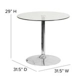 English Elm Commercial Grade 31.5'' Round Glass Table with 29''H Chrome Base