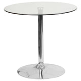 English Elm Commercial Grade 31.5'' Round Glass Table with 29''H Chrome Base