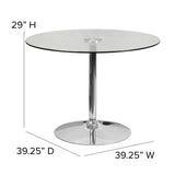 English Elm Commercial Grade 39.25'' Round Glass Table with 29''H Chrome Base