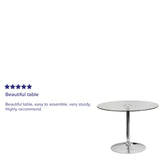 English Elm Commercial Grade 39.25'' Round Glass Table with 29''H Chrome Base