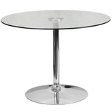 English Elm Commercial Grade 39.25'' Round Glass Table with 29''H Chrome Base