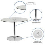 English Elm Commercial Grade 39.25'' Round Glass Table with 29''H Chrome Base