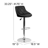 English Elm Contemporary Vinyl Bucket Seat Adjustable Height Barstool with Diamond Pattern Back and Chrome Base