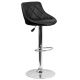 English Elm Contemporary Vinyl Bucket Seat Adjustable Height Barstool with Diamond Pattern Back and Chrome Base