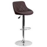 English Elm Contemporary Vinyl Bucket Seat Adjustable Height Barstool with Diamond Pattern Back and Chrome Base