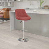 English Elm Contemporary Vinyl Bucket Seat Adjustable Height Barstool with Diamond Pattern Back and Chrome Base