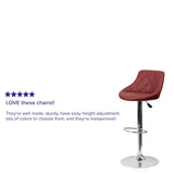 English Elm Contemporary Vinyl Bucket Seat Adjustable Height Barstool with Diamond Pattern Back and Chrome Base