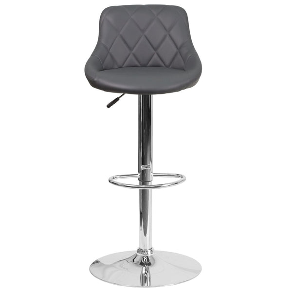 English Elm Contemporary Vinyl Bucket Seat Adjustable Height Barstool with Chrome Base