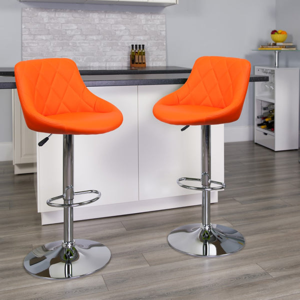 English Elm Contemporary Vinyl Bucket Seat Adjustable Height Barstool with Diamond Pattern Back and Chrome Base