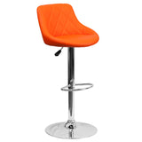 English Elm Contemporary Vinyl Bucket Seat Adjustable Height Barstool with Diamond Pattern Back and Chrome Base