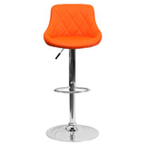 English Elm Contemporary Vinyl Bucket Seat Adjustable Height Barstool with Diamond Pattern Back and Chrome Base