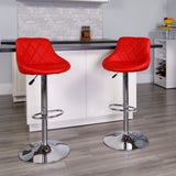 English Elm Contemporary Vinyl Bucket Seat Adjustable Height Barstool with Diamond Pattern Back and Chrome Base