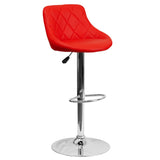 English Elm Contemporary Vinyl Bucket Seat Adjustable Height Barstool with Diamond Pattern Back and Chrome Base