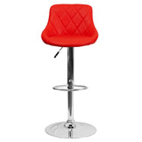 English Elm Contemporary Vinyl Bucket Seat Adjustable Height Barstool with Diamond Pattern Back and Chrome Base