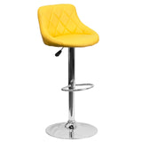 English Elm Contemporary Vinyl Bucket Seat Adjustable Height Barstool with Diamond Pattern Back and Chrome Base