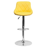 English Elm Contemporary Vinyl Bucket Seat Adjustable Height Barstool with Diamond Pattern Back and Chrome Base