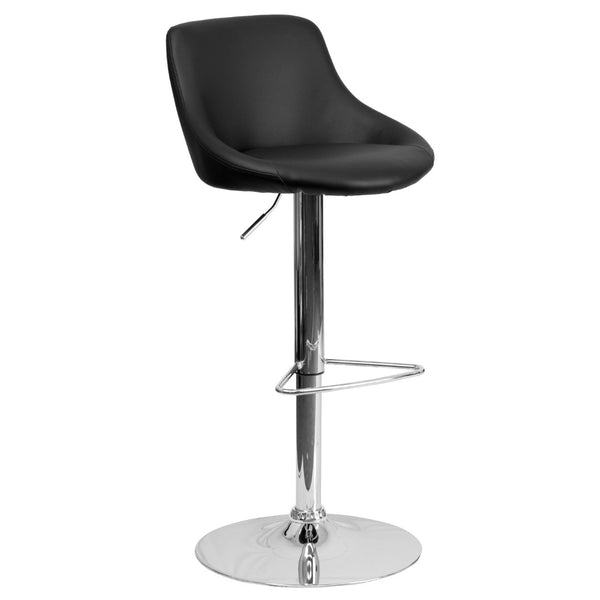 English Elm Contemporary Vinyl Bucket Seat Adjustable Height Barstool with Chrome Base