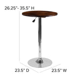 English Elm Commercial Grade 23.5'' Round Adjustable Height Wood Table (Adjustable Range 26.25'' - 35.5'')