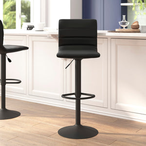 English Elm Modern Vinyl Adjustable Bar Stool with Back, Swivel Stool with Pedestal Base and Footrest