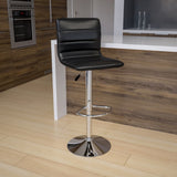 English Elm Vincent Modern Vinyl Adjustable Bar Stool with Back, Swivel Stool with Chrome Pedestal Base and Footrest