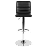 English Elm Vincent Modern Vinyl Adjustable Bar Stool with Back, Swivel Stool with Chrome Pedestal Base and Footrest