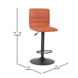 English Elm Modern Cognac Vinyl Adjustable Bar Stool with Back, Swivel Stool with Black Pedestal Base and Footrest