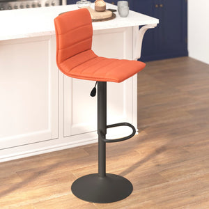 English Elm Modern Cognac Vinyl Adjustable Bar Stool with Back, Swivel Stool with Black Pedestal Base and Footrest