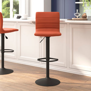 English Elm Modern Cognac Vinyl Adjustable Bar Stool with Back, Swivel Stool with Black Pedestal Base and Footrest