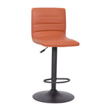 English Elm Modern Cognac Vinyl Adjustable Bar Stool with Back, Swivel Stool with Black Pedestal Base and Footrest