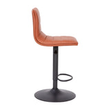 English Elm Modern Cognac Vinyl Adjustable Bar Stool with Back, Swivel Stool with Black Pedestal Base and Footrest