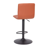 English Elm Modern Cognac Vinyl Adjustable Bar Stool with Back, Swivel Stool with Black Pedestal Base and Footrest